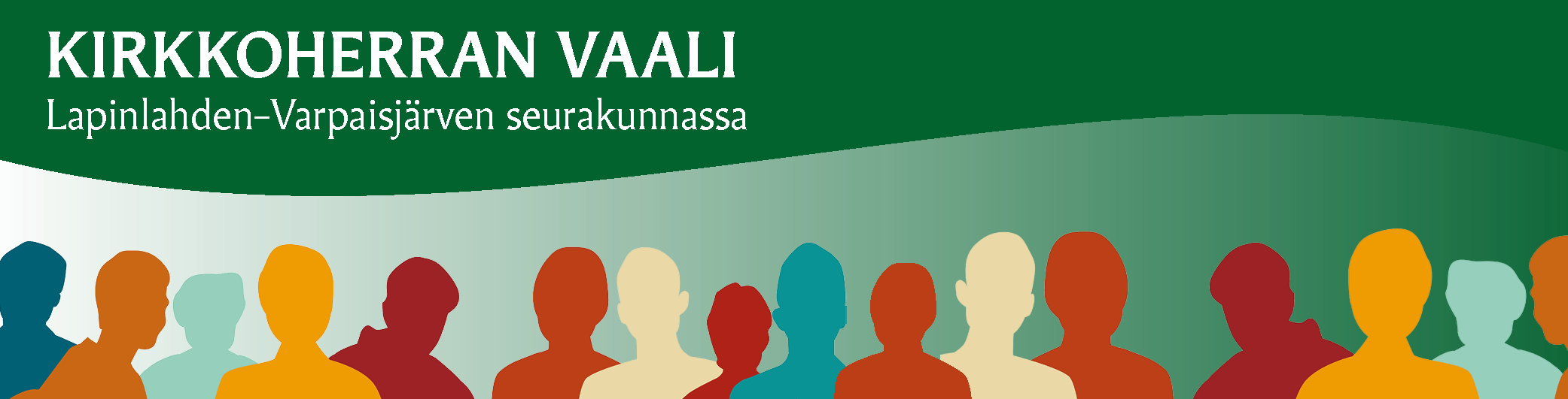 Värikkäitä piirrettyjä ihmishahmoja, joiden yllä teksti: Kirkkoherran vaali Lapinlahden–Varpaisjärven seura...